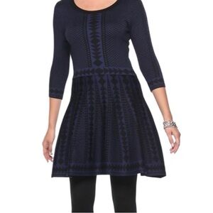 Nina Leonard Black and Blue Geometric Dress